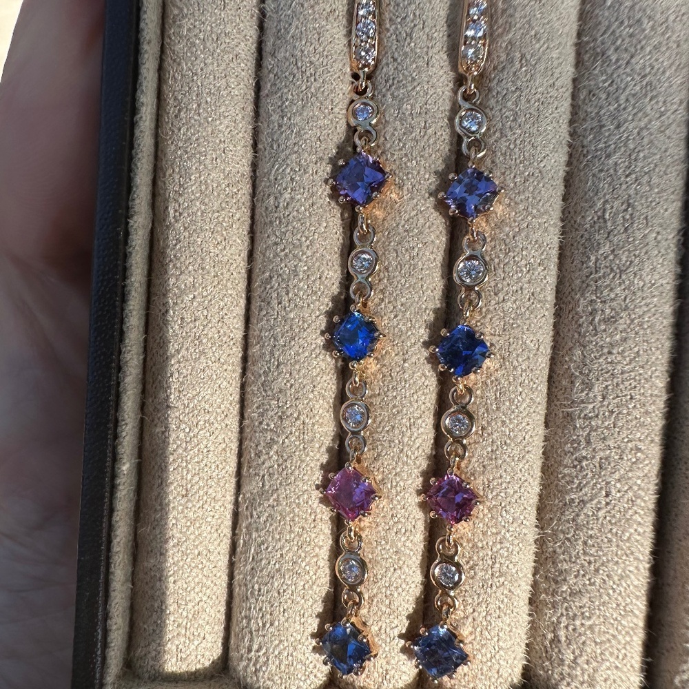 PENNY PREVILLE 18K Rose Gold "Watercolor" Sapphire & Diamond Drop Earrings $5425